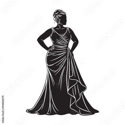 Authentic plus size woman comfortable and true to herself - plus size woman silhouette - plus size woman Vector - Silhouette of plus size woman
