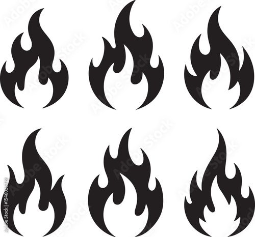 A Collection of Fiery Flames Artistic Black and White Silhouette Designs Capturing Energetic Blaze Illustrations