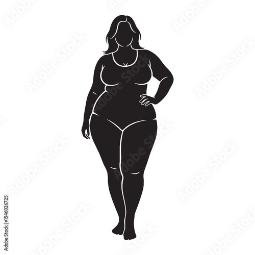 Empowered plus size lady standing strong with a powerful and determined stance - plus size lady silhouette - plus size lady Vector - Silhouette of plus size lady
