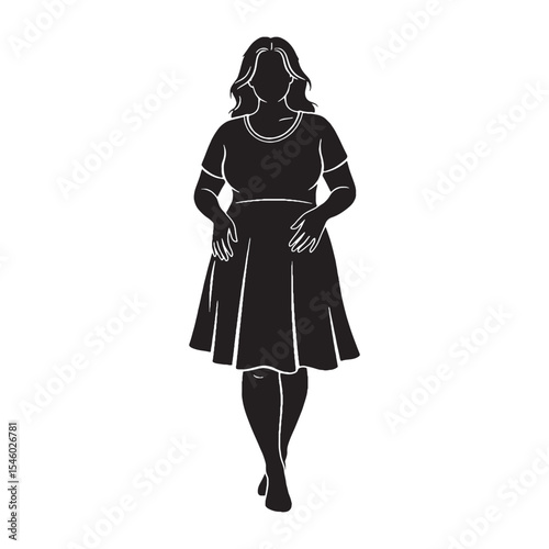 Curvaceous plus size woman showcasing a beautiful and shapely figure - plus size woman silhouette - plus size woman Vector - Silhouette of plus size woman
