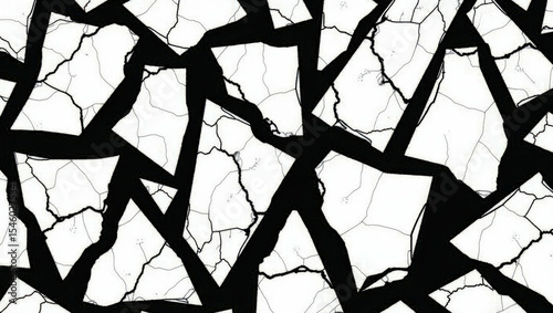 Striking cracked pattern in bold black and white. Dramatic visual impact for artistic applications. Perfect for graphic design and modern decor. Adds edgy sophistication to any setting.