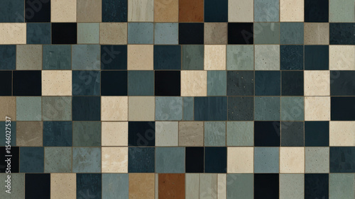 Stylish patchwork tile design in muted colors. Balanced composition for modern aesthetics. Ideal for decorative applications and creative projects. Perfect for artistic expression and interior decor.