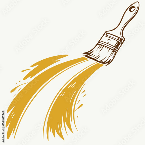 Paint brush vector illustration depicting a painter's tool for art and decoration, featuring bristles, handle, and vibrant color