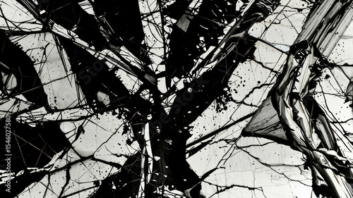 Striking fractured surface pattern in bold contrast. Dramatic design for artistic expression. Ideal for modern decor and creative projects. Perfect for stylish backgrounds and visual impact.