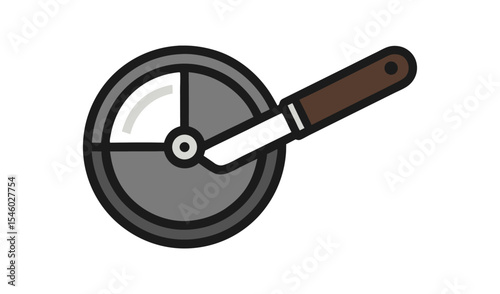 Pizza cutter slicing a cheese pizza icon