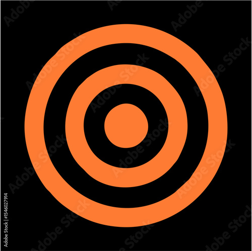 Minimalist Orange Target Icon on Black Background – Focus and Precision Vector Symbol,A bold vector illustration of a four-ring orange target symbol set on a deep black background. This minimalist con