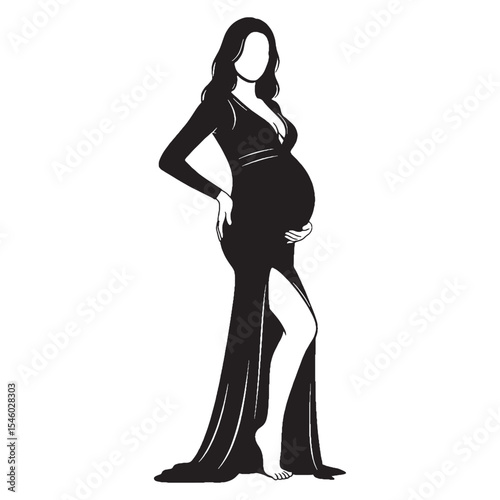 Nurturing pregnant woman gently holding her growing belly - pregnant woman silhouette - pregnant woman Vector - Silhouette of pregnant woman
