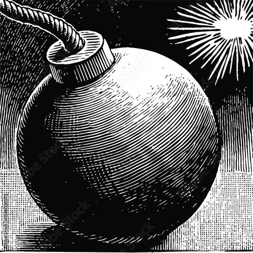 A burning fuse bomb design with a slinky pattern and sphere concept