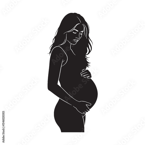 Anticipating pregnant woman showing a sense of hopeful expectation - pregnant woman silhouette - pregnant woman Vector - Silhouette of pregnant woman
