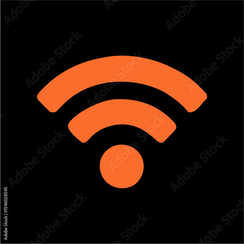 Minimalist Orange Wi-Fi Symbol on Black Background – Wireless Connectivity Vector Icon,A sleek vector illustration of an orange Wi-Fi symbol composed of three curved lines above a solid dot, placed ce