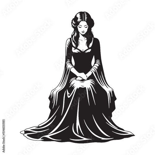 Collected lady sitting feeling composed and unhurried - lady sitting silhouette - lady sitting Vector - Silhouette of lady sitting

