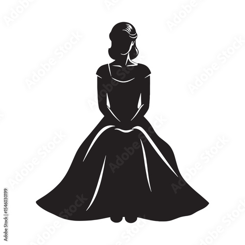 Attentive woman sitting fully focused and acutely aware - woman sitting silhouette - woman sitting Vector - Silhouette of woman sitting
