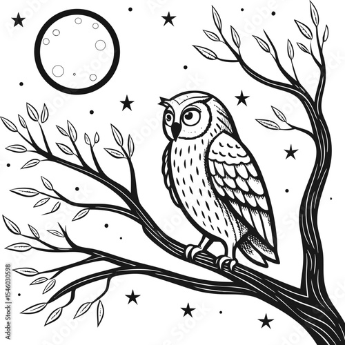 Here's a concise description combining your terms:

A brown owl, a majestic bird of prey, perched on a tree branch, observing nature with its keen predator's gaze