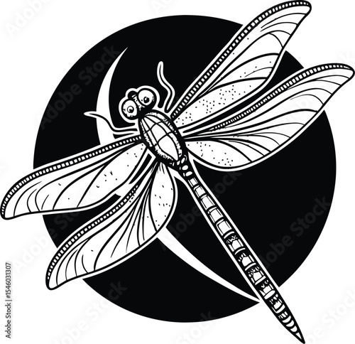 White dragonfly vector illustration on a black background showcasing its delicate wings, a captivating insect of nature in macro close-up