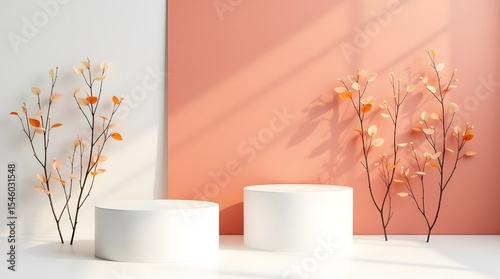 3D Podium with flower background
