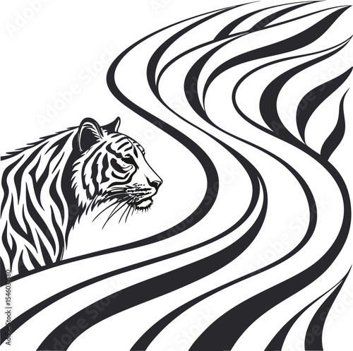 Powerful tiger head vector illustration on black, a wildcat design perfect for a tattoo or logo
