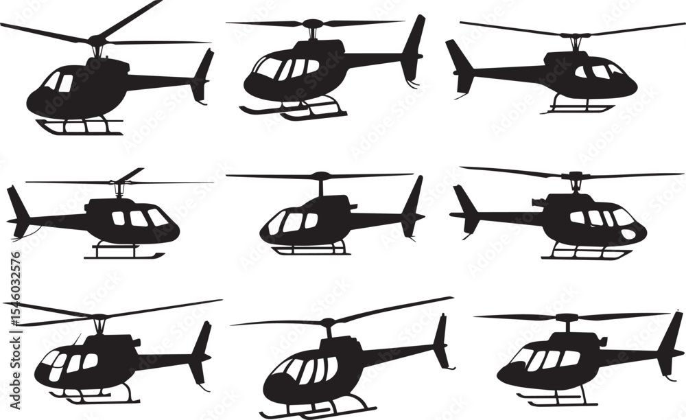 Helicopter silhouette vector graphic, copter icon vector illustration. Aviation Silhouette Set – Helicopter Vector Illustration