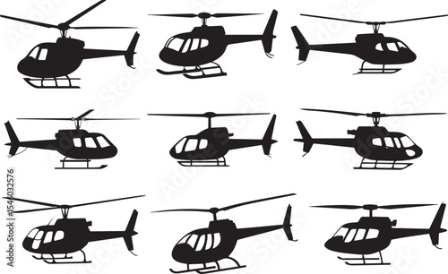 Helicopter silhouette vector graphic, copter icon vector illustration. Aviation Silhouette Set – Helicopter Vector Illustration