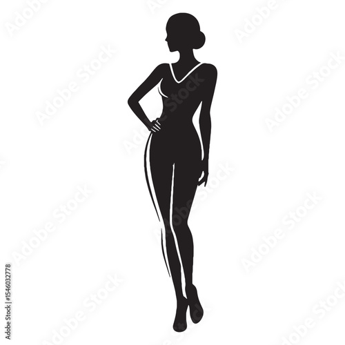 Petite slim-body lady indicating a small and dainty structure - slim-body lady silhouette - slim-body lady Vector - Silhouette of slim-body lady
