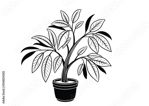 House plant in a pot doodle Silhouette, Potted plant vector illustration Art, black icon vector 