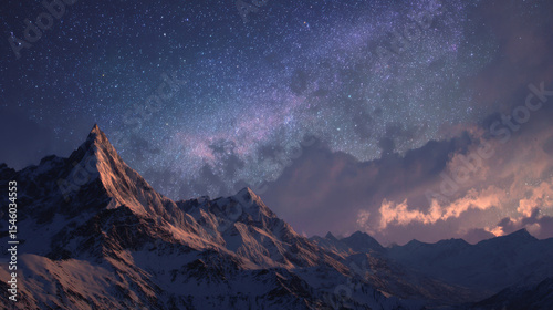 Mountain Landscape Under Starry Night Sky.