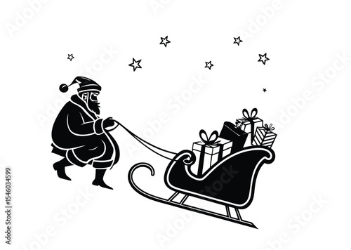 Silhouette Santa Claus and reindeer sleigh for Christmas decoration clip art illustration Art, black icon vector 