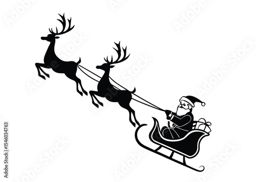 Silhouette Santa Claus and reindeer sleigh for Christmas decoration clip art illustration Art, black icon vector 
