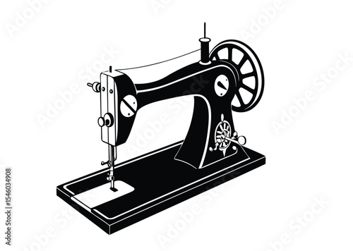 sewing machine old retro vintage vector illustration Art, black icon vector 