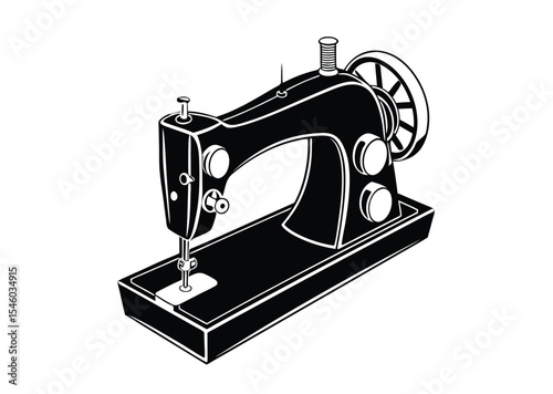 sewing machine old retro vintage vector illustration Art, black icon vector 
