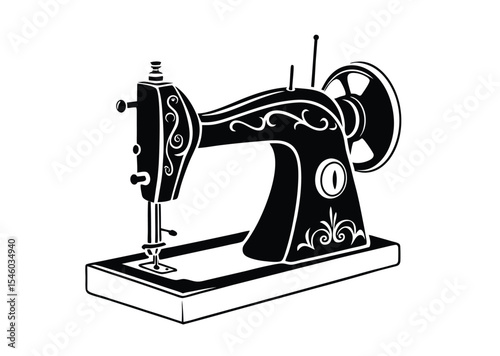 sewing machine old retro vintage vector illustration Art, black icon vector 