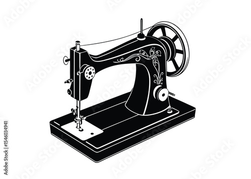 sewing machine old retro vintage vector illustration Art, black icon vector 