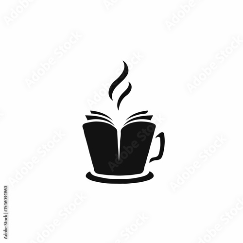Open book design with steaming cup of coffee illustration  
