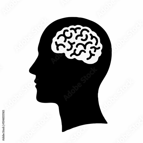Human silhouette profile with visible brain illustration  