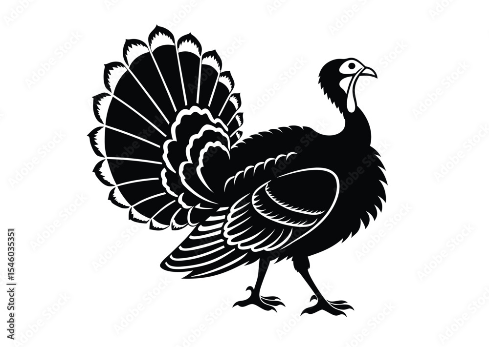 Fototapeta premium Thanksgiving With Turkey Cock Illustration Vector Art black icon vector 