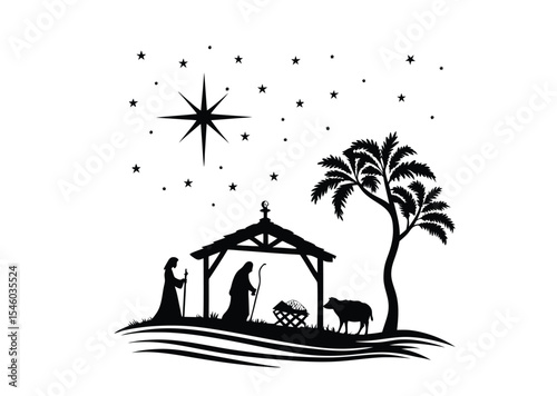 Black Tree Nativity Silhouette Vector Illustration Art black icon vector
