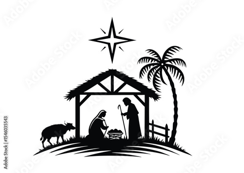 Black Tree Nativity Silhouette Vector Illustration Art black icon vector
