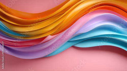 An eye-catching abstract composition featuring colorful waves flowing elegantly against a soft pink background, invoking feelings of creativity, imagination, and artistic expression.