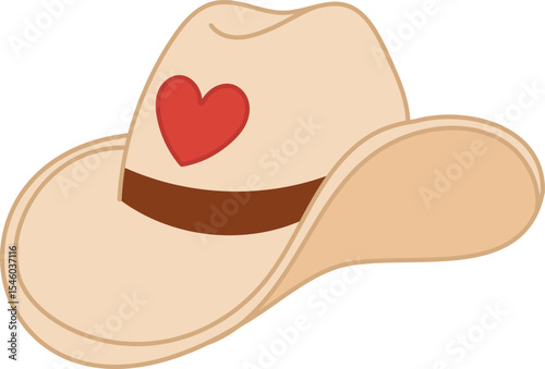 Cowgirl hat with red heart and brown ribbon