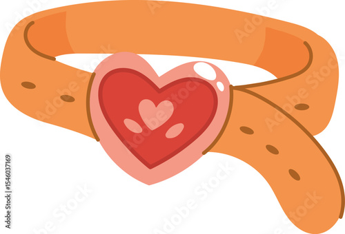 Orange heart-shaped belt in cute western cartoon style