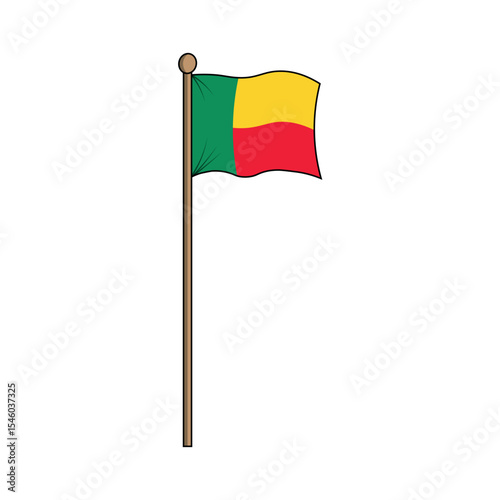 Benin, Republic Benin, République du Bénin, Dahomey  flag with pole. made in indonesia, west java, cirebon'