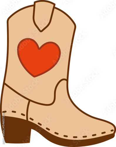 Cowgirl boot with bold red heart romantic symbol