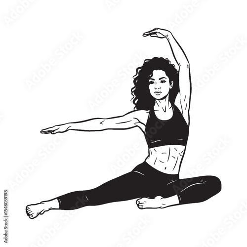 Balanced lady stretching maintaining stability while extending her limbs - lady stretching silhouette - lady stretching Vector - Silhouette of lady stretching
