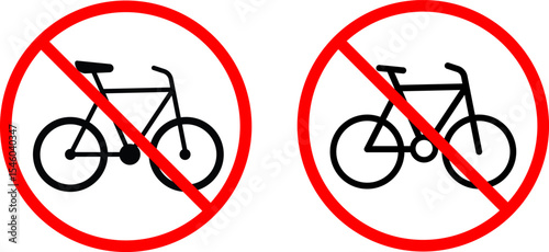 Prohibited sign Bicycle icon. Red prohibition signs. indicating no cycling allowed in designated areas. No pedestrians
