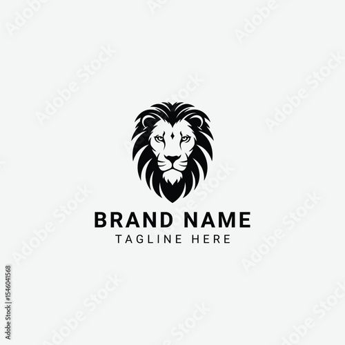 Stylized black lion head graphic with bold lines and heart-shaped halo. Symbolic, minimalist design that conveys power, royalty, and strength in frontal symmetry.