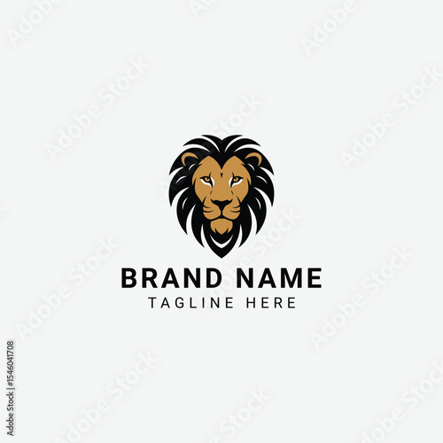 Stylized black lion head graphic with bold lines and heart-shaped halo. Symbolic, minimalist design that conveys power, royalty, and strength in frontal symmetry.