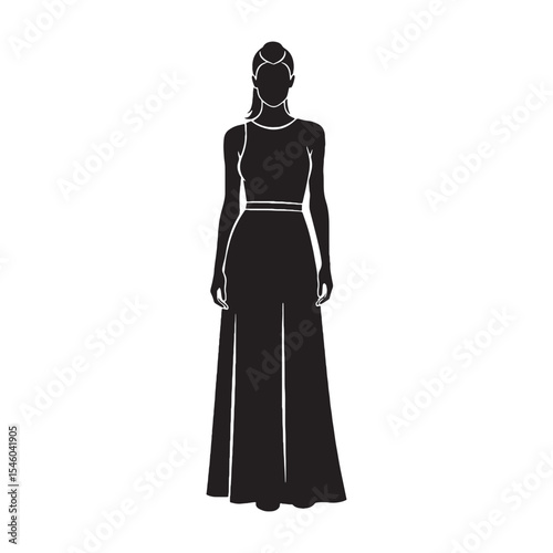 Refined tall woman showing sophistication and polished manner - tall woman silhouette - tall woman Vector - Silhouette of tall woman
