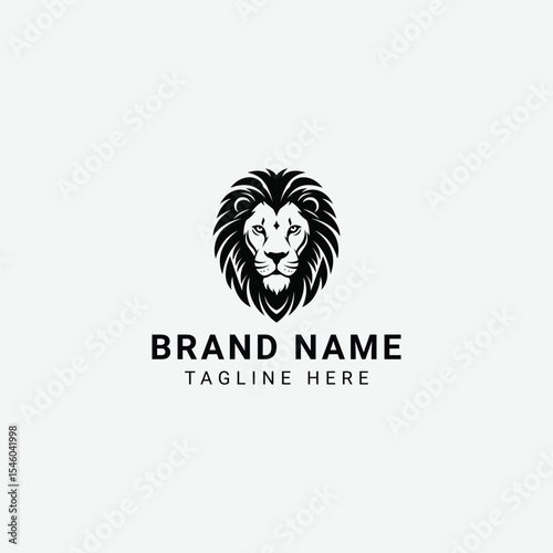 Stylized black lion head graphic with bold lines and heart-shaped halo. Symbolic, minimalist design that conveys power, royalty, and strength in frontal symmetry.