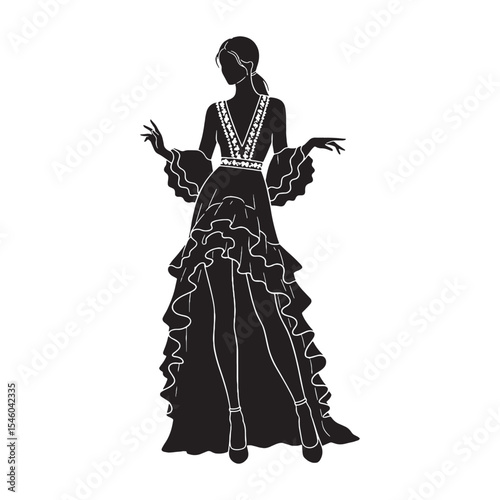 Majestic tall woman possessing a noble and queen-like appearance - tall woman silhouette - tall woman Vector - Silhouette of tall woman
