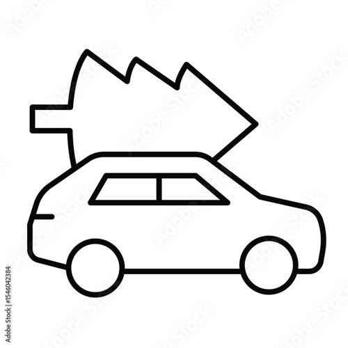 Car vehicle and fir tree thin line icon, merry christmas concept. Vector graphics. Automobile, christmas tree transportation sign on white background, style mobile or design.