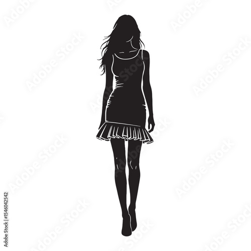 Slender tall lady displaying a lean and elongated figure - tall lady silhouette - tall lady Vector - Silhouette of tall lady
